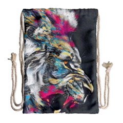 Angry Male Lion Roar Drawstring Bag (large) by danenraven