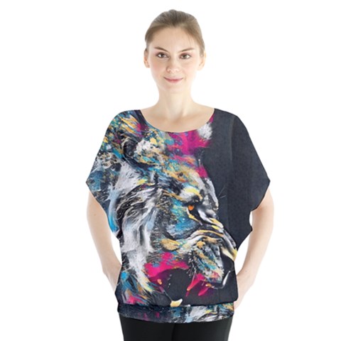 Angry Male Lion Roar Batwing Chiffon Blouse by danenraven