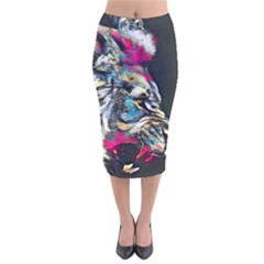 Angry Male Lion Roar Velvet Midi Pencil Skirt by danenraven