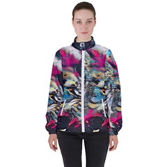 Angry Male Lion Roar Women s High Neck Windbreaker by danenraven