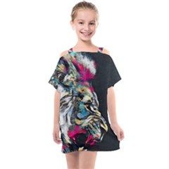 Angry Male Lion Roar Kids  One Piece Chiffon Dress by danenraven