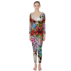 Multicolored Floral Digital Wallpaper Abstract Flowers Heart Free Download Long Sleeve Catsuit by danenraven