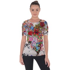 Multicolored Floral Digital Wallpaper Abstract Flowers Heart Free Download Shoulder Cut Out Short Sleeve Top by danenraven