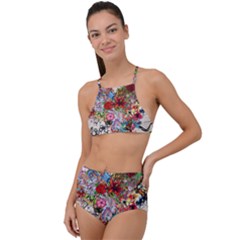 Multicolored Floral Digital Wallpaper Abstract Flowers Heart Free Download High Waist Tankini Set by danenraven