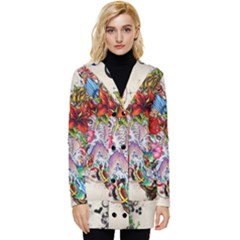 Multicolored Floral Digital Wallpaper Abstract Flowers Heart Free Download Button Up Hooded Coat 