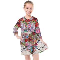 Multicolored Floral Digital Wallpaper Abstract Flowers Heart Free Download Kids  Quarter Sleeve Shirt Dress by danenraven