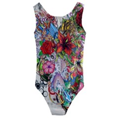 Multicolored Floral Digital Wallpaper Abstract Flowers Heart Free Download Kids  Cut-out Back One Piece Swimsuit by danenraven