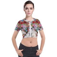 Multicolored Floral Digital Wallpaper Abstract Flowers Heart Free Download Short Sleeve Cropped Jacket by danenraven