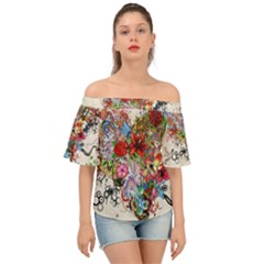 Multicolored Floral Digital Wallpaper Abstract Flowers Heart Free Download Off Shoulder Short Sleeve Top by danenraven