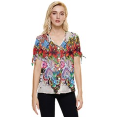 Multicolored Floral Digital Wallpaper Abstract Flowers Heart Free Download Bow Sleeve Button Up Top by danenraven