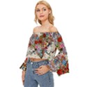 Multicolored Floral Digital Wallpaper Abstract Flowers Heart Free Download Off Shoulder Flutter Bell Sleeve Top View2