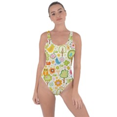 Nature Doodle Art Trees Birds Owl Children Pattern Multi Colored Bring Sexy Back Swimsuit by danenraven