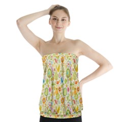 Nature Doodle Art Trees Birds Owl Children Pattern Multi Colored Strapless Top by danenraven