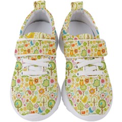 Nature Doodle Art Trees Birds Owl Children Pattern Multi Colored Kids  Velcro Strap Shoes by danenraven