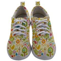 Nature Doodle Art Trees Birds Owl Children Pattern Multi Colored Mens Athletic Shoes by danenraven