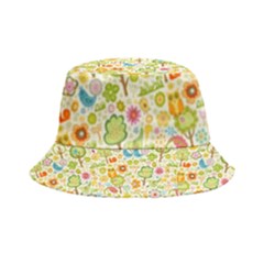 Nature Doodle Art Trees Birds Owl Children Pattern Multi Colored Inside Out Bucket Hat by danenraven