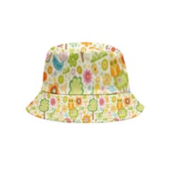 Nature Doodle Art Trees Birds Owl Children Pattern Multi Colored Inside Out Bucket Hat (kids) by danenraven