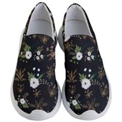 Black And White Floral Textile Digital Art Abstract Pattern Women s Lightweight Slip Ons by danenraven