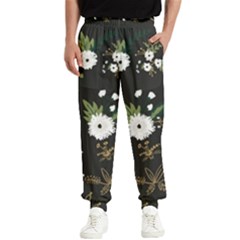 Black And White Floral Textile Digital Art Abstract Pattern Men s Elastic Waist Pants by danenraven