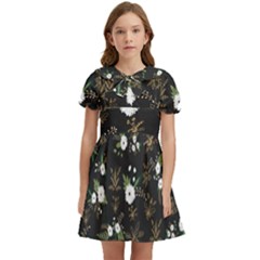 Black And White Floral Textile Digital Art Abstract Pattern Kids  Bow Tie Puff Sleeve Dress by danenraven