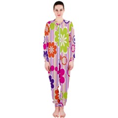 Multicolored Floral Wallpaper Pattern Background Texture Surface Onepiece Jumpsuit (ladies)