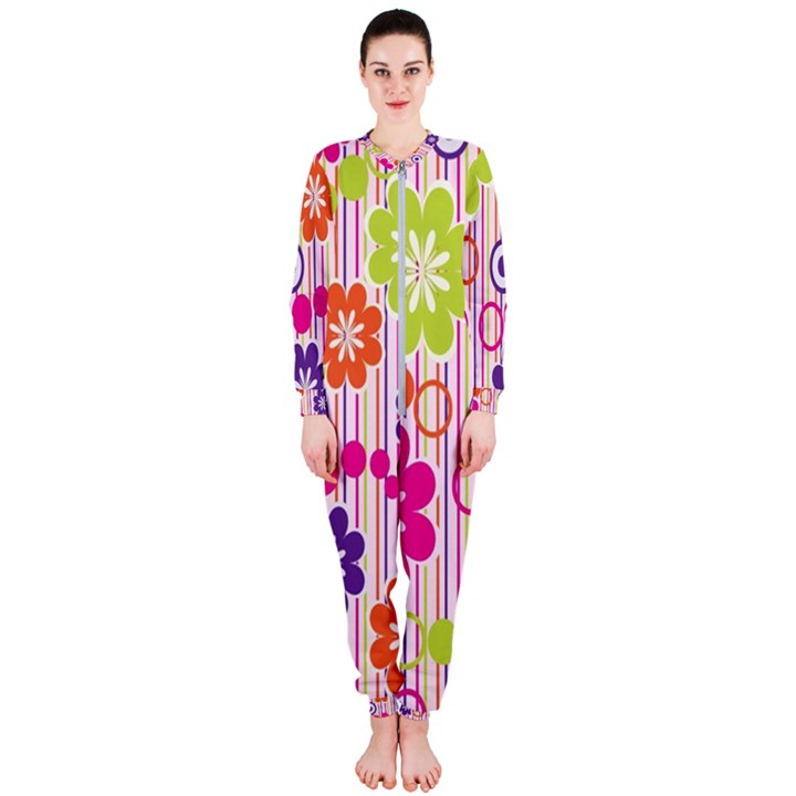 Multicolored Floral Wallpaper Pattern Background Texture Surface OnePiece Jumpsuit (Ladies)