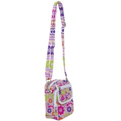 Multicolored Floral Wallpaper Pattern Background Texture Surface Shoulder Strap Belt Bag