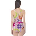 Multicolored Floral Wallpaper Pattern Background Texture Surface One Piece Swimsuit View2