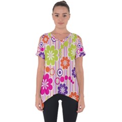 Multicolored Floral Wallpaper Pattern Background Texture Surface Cut Out Side Drop Tee by danenraven