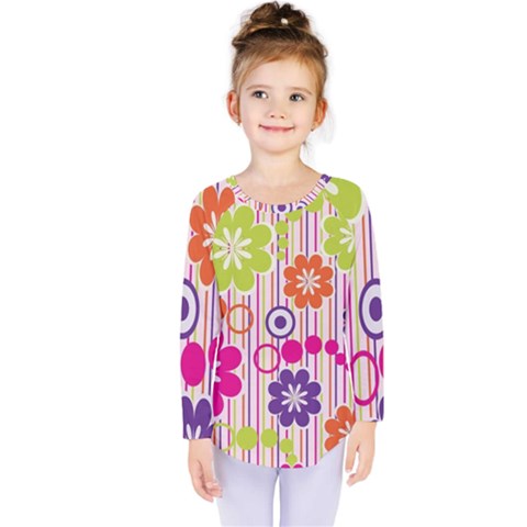 Multicolored Floral Wallpaper Pattern Background Texture Surface Kids  Long Sleeve Tee by danenraven