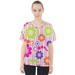 Multicolored Floral Wallpaper Pattern Background Texture Surface V-neck Dolman Drape Top by danenraven