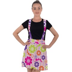 Multicolored Floral Wallpaper Pattern Background Texture Surface Velvet Suspender Skater Skirt