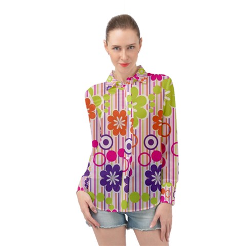 Multicolored Floral Wallpaper Pattern Background Texture Surface Long Sleeve Chiffon Shirt by danenraven