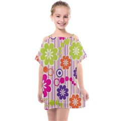 Multicolored Floral Wallpaper Pattern Background Texture Surface Kids  One Piece Chiffon Dress by danenraven