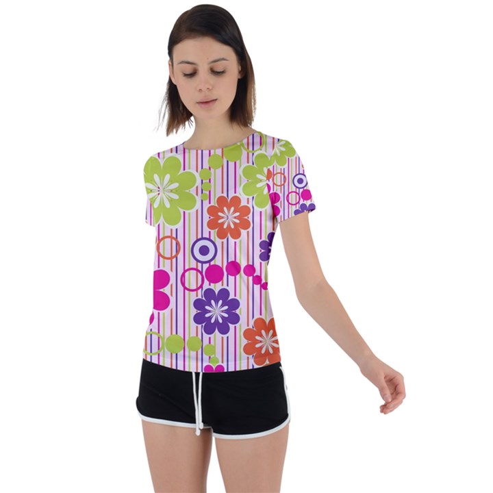 Multicolored Floral Wallpaper Pattern Background Texture Surface Back Circle Cutout Sports Tee