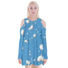 Ice Cream Bubbles Texture Velvet Long Sleeve Shoulder Cutout Dress