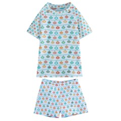 Christmas Textur Kids  Swim Tee And Shorts Set by artworkshop