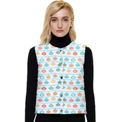 Christmas Textur Women s Short Button Up Puffer Vest by artworkshop