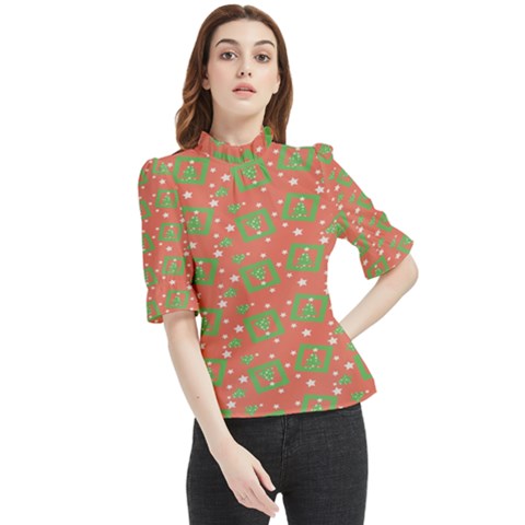 Christmas Textur 01 Frill Neck Blouse by artworkshop