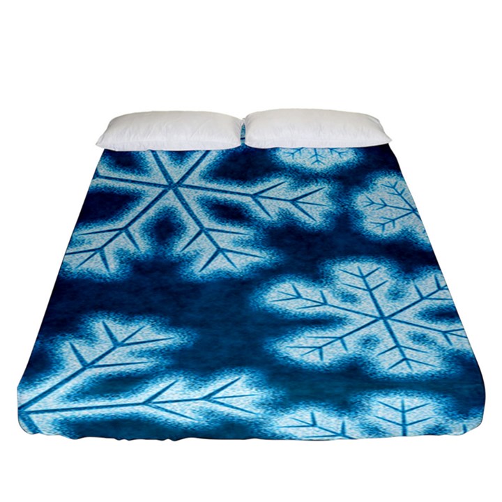 Snowflakes And Star Patterns Blue Frost Fitted Sheet (King Size)