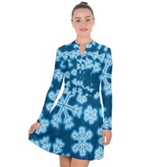 Snowflakes And Star Patterns Blue Frost Long Sleeve Panel Dress by artworkshop