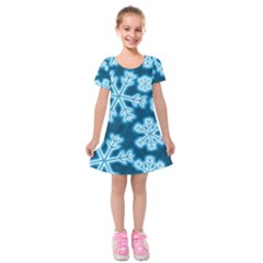 Snowflakes And Star Patterns Blue Frost Kids  Short Sleeve Velvet Dress by artworkshop