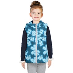 Snowflakes And Star Patterns Blue Frost Kids  Hooded Puffer Vest by artworkshop