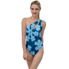 Snowflakes And Star Patterns Blue Frost To One Side Swimsuit