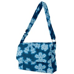 Snowflakes And Star Patterns Blue Frost Full Print Messenger Bag (l) by artworkshop