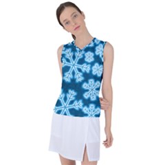 Snowflakes And Star Patterns Blue Frost Women s Sleeveless Sports Top by artworkshop