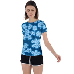 Snowflakes And Star Patterns Blue Frost Back Circle Cutout Sports Tee by artworkshop