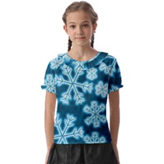 Snowflakes And Star Patterns Blue Frost Kids  Frill Chiffon Blouse by artworkshop