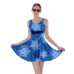 Snowflakes And Star Patterns Blue Snow Skater Dress by artworkshop