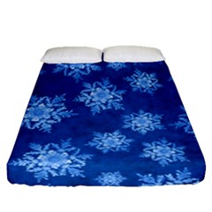 Snowflakes And Star Patterns Blue Snow Fitted Sheet (queen Size) by artworkshop